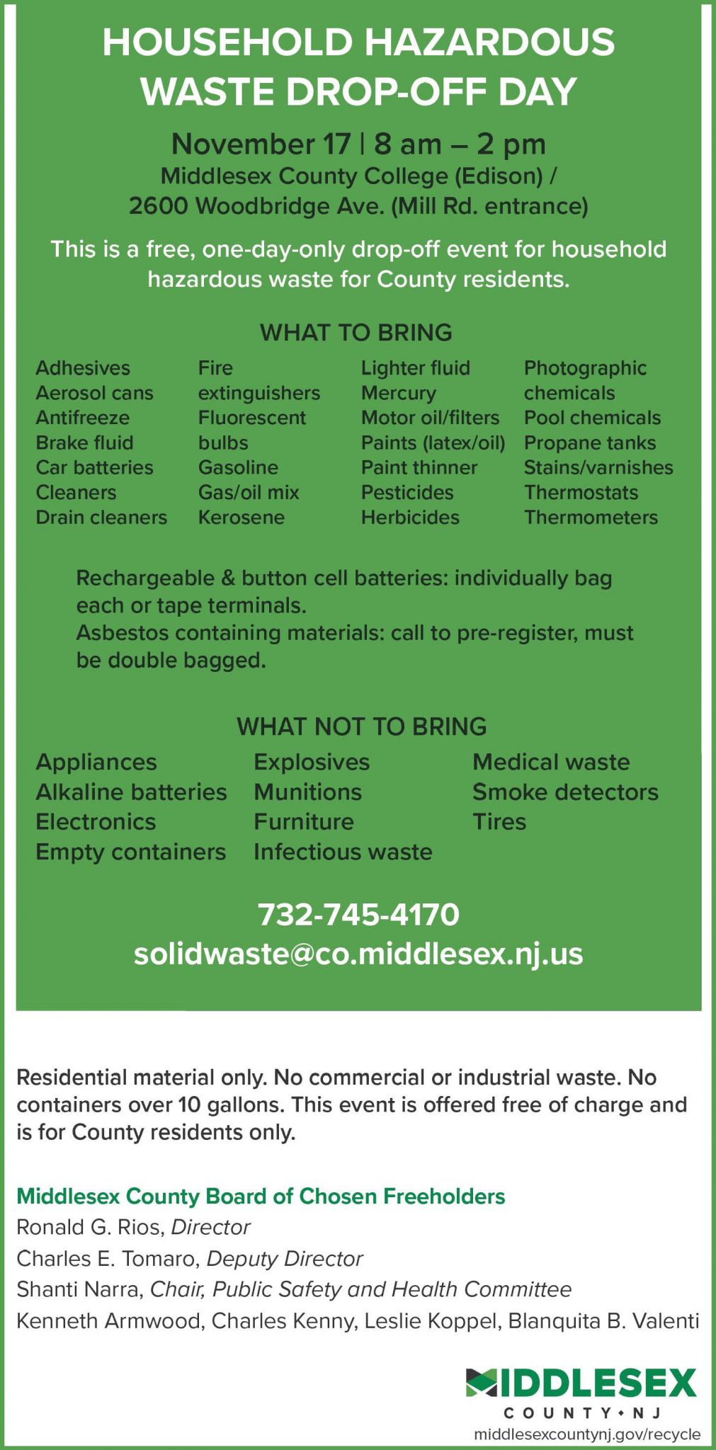 Middlesex County 2019 Household Hazardous Waste Drop-Off