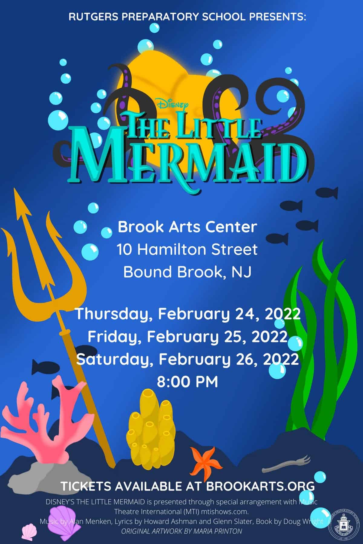 Rutgers Preparatory School to Present "The Little Mermaid" Musical February 24-26 at Brook Arts Center in Bound Brook