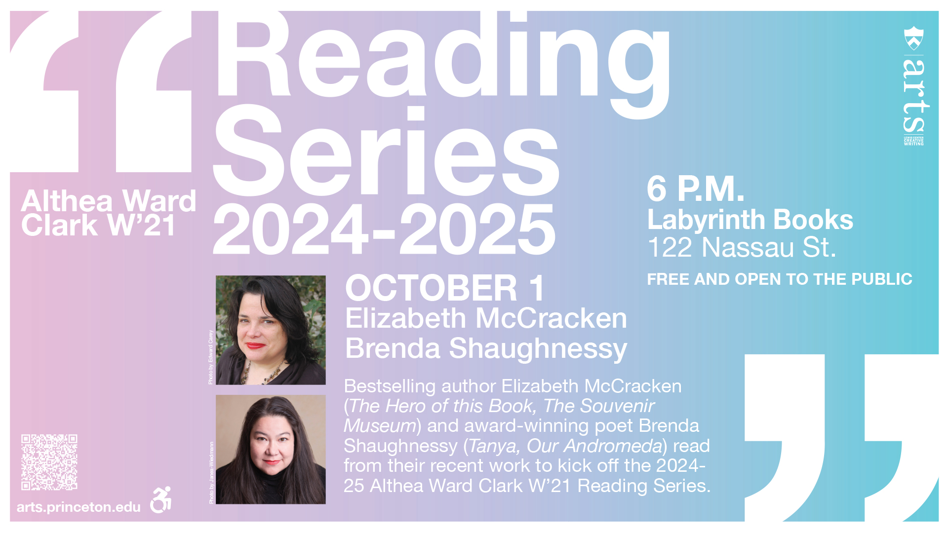 : Reading by Elizabeth McCracken & Brenda Shaughnessy, presented by the Lewis Center for the Arts’ Program in Creative Writing and Labyrinth Books