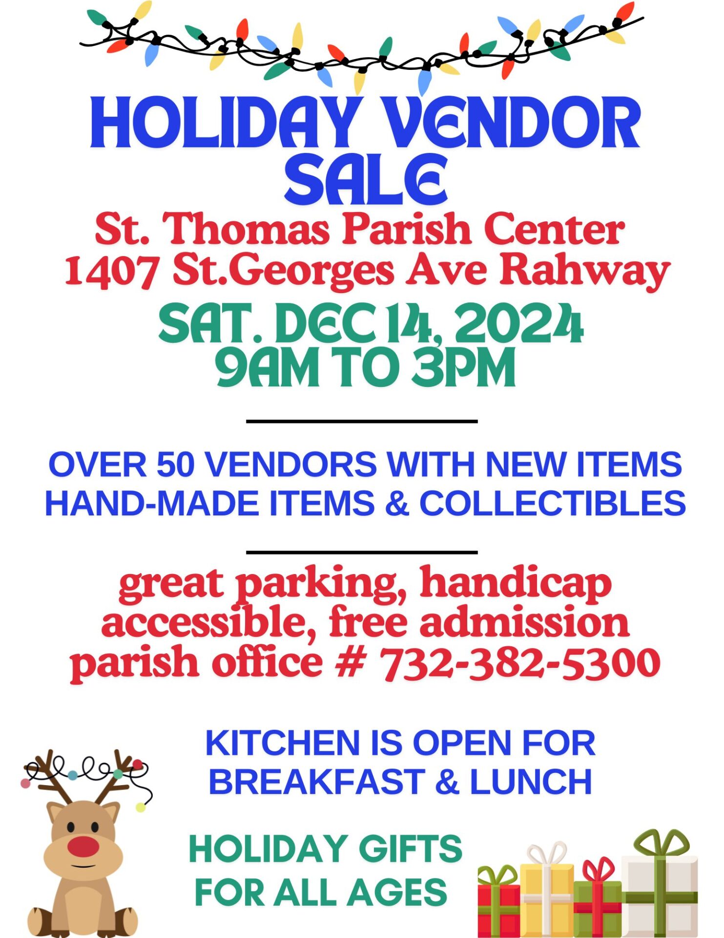 Holiday Vendor Sale Dec 14, Rahway St.Thomas Parish Center